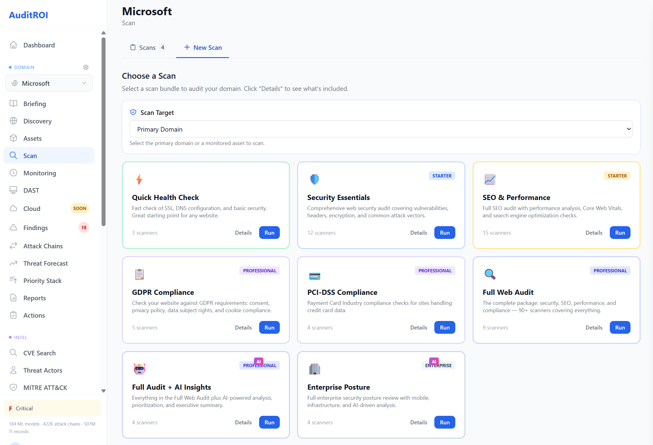 Scanner categories showing 266 active scanners